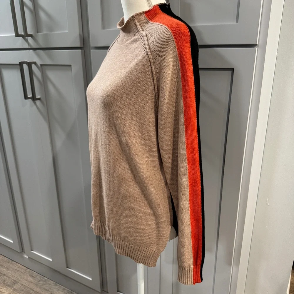 Zaket & Plover Contrast Funnel Neck Cashmere Cotton Blend Sweater color block Md - Picture 4 of 7